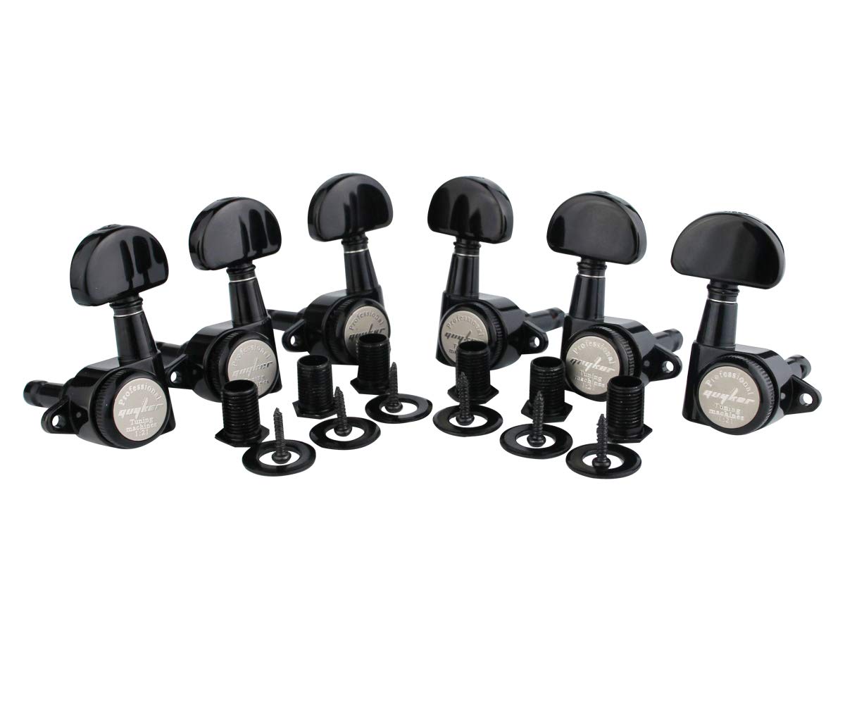 Guyker 6Pcs Guitar Locking Tuners (3L + 3R Handed) - 1:21 Lock String Tuning Key Pegs Machine Heads With Half-Circle Handle Repl